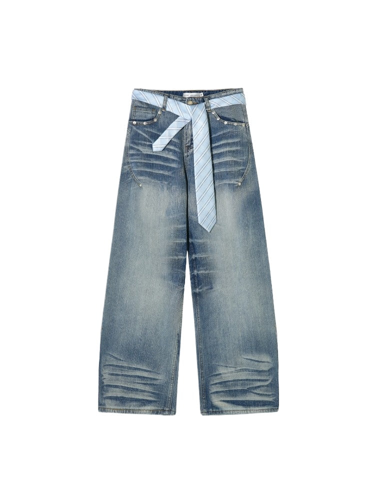 Blue Beaded Washed Denim Pants