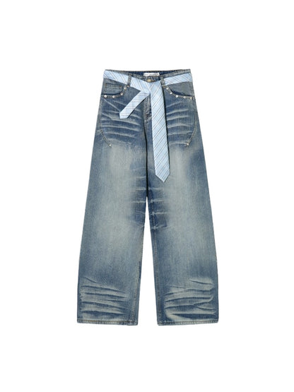 Blue Beaded Washed Denim Pants