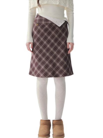 Plaid Pleat Floral Midi Skirt