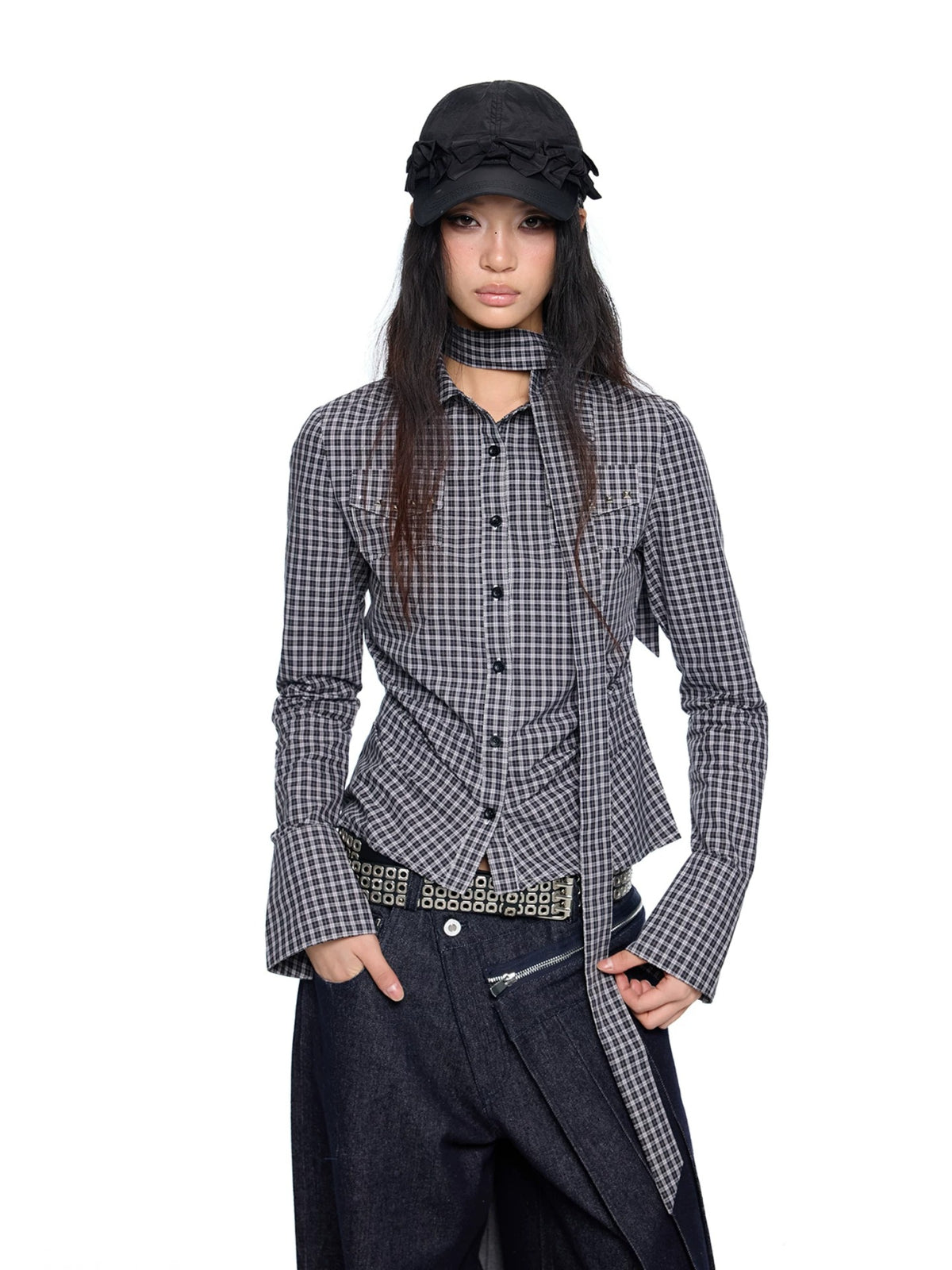 Vintage Plaid Bow Tie Shirt