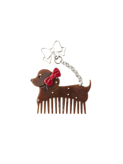 Rhinestone Dog Comb Keychain