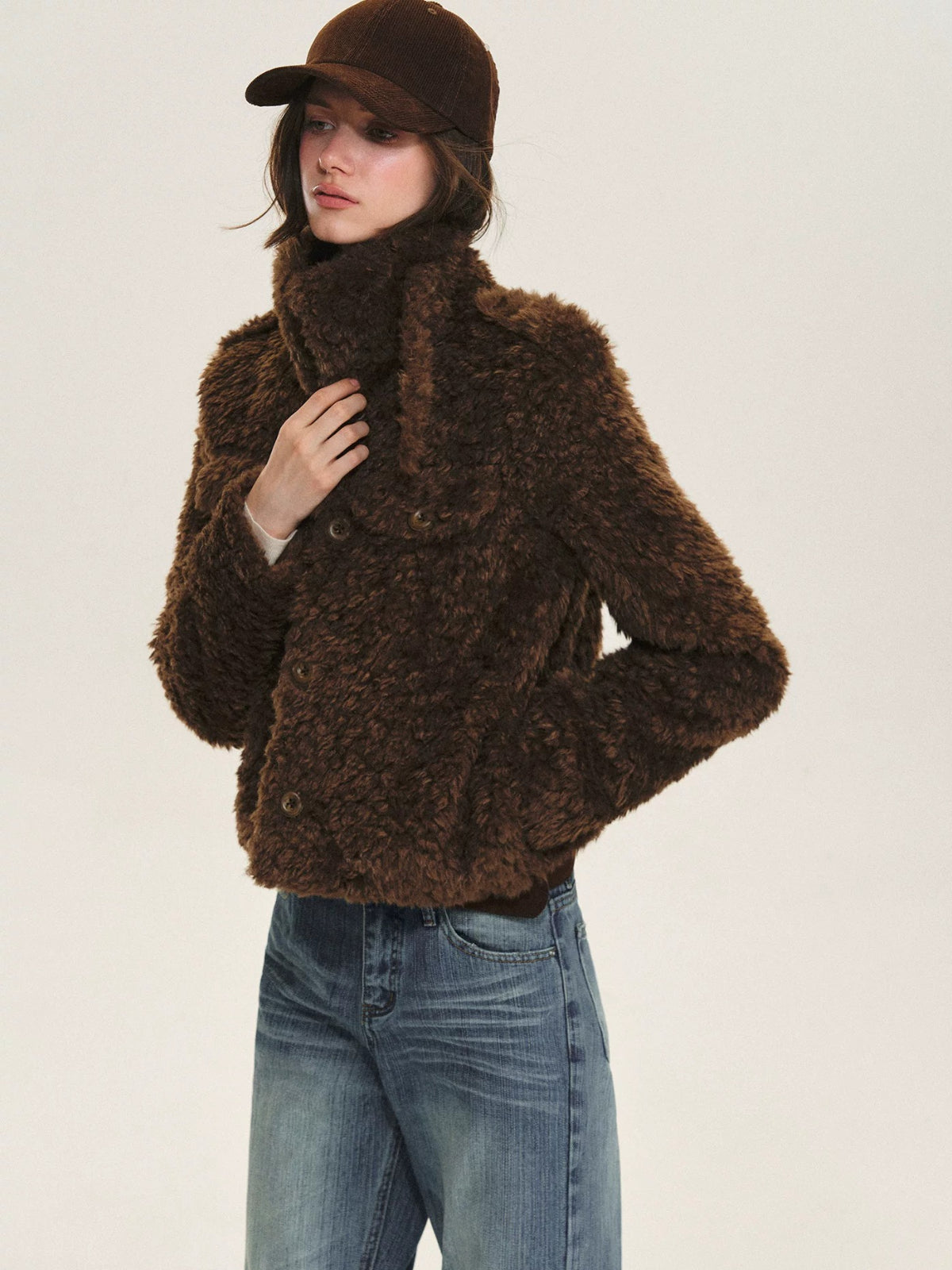 Vintage Cropped Plush Collar Coat