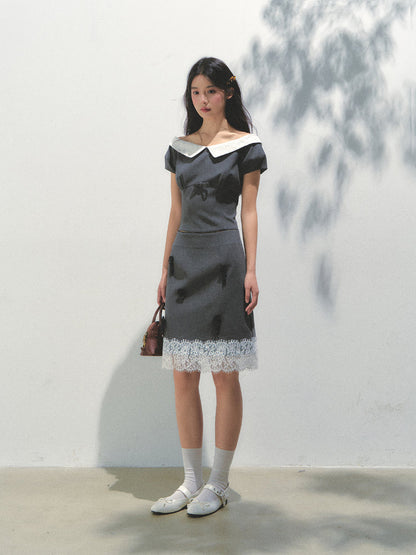 Dark Gray Princess Sleeve Top &amp; skirt set