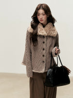 Faux Fur Collar Cable Knit Cardigan