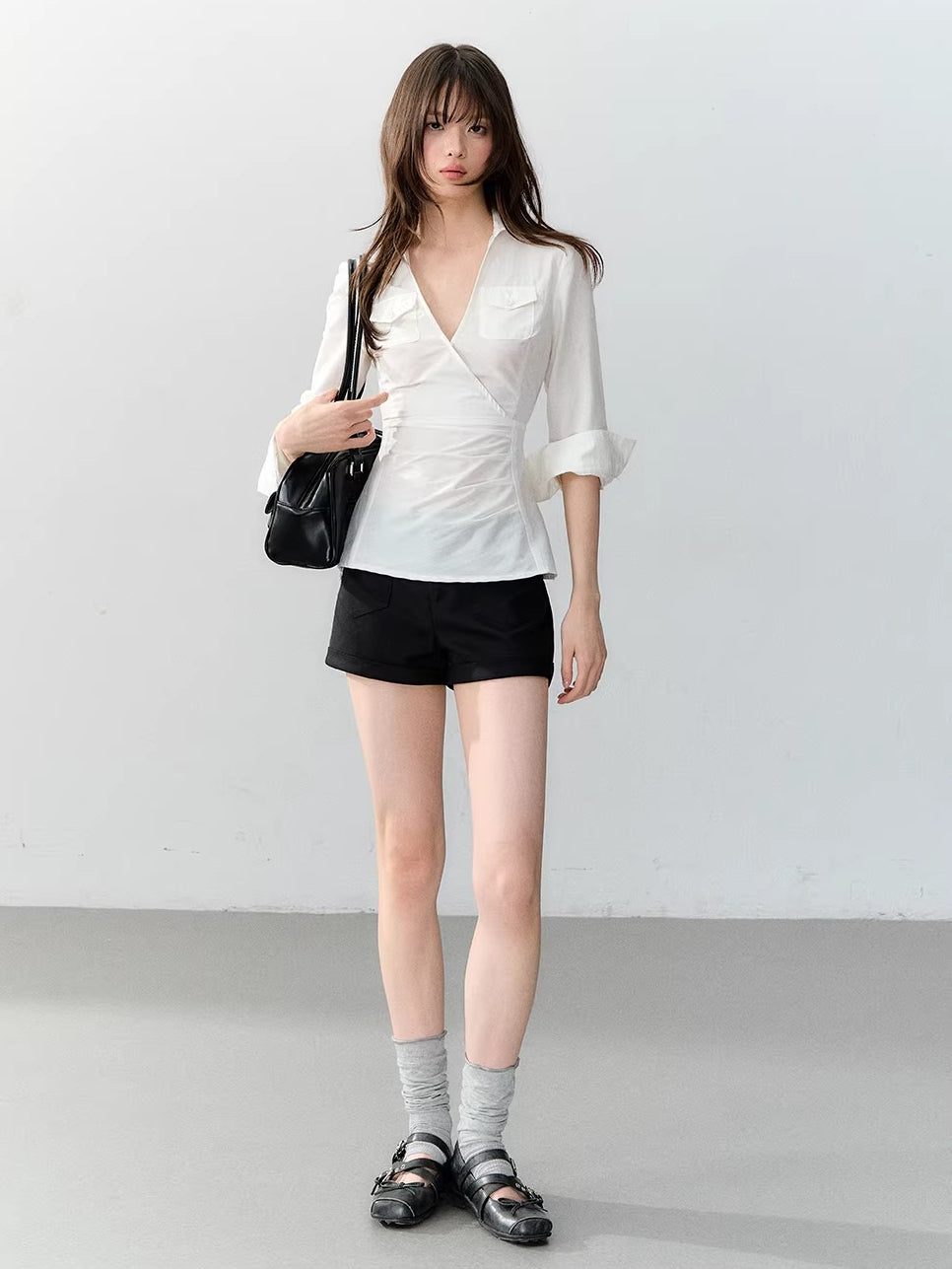 Blue &amp; White V-neck Pocket Shirt