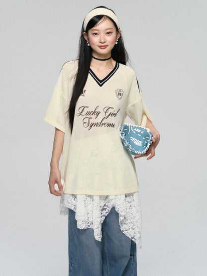 Textured Contrast Trim Sports T-shirt