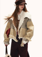 Plaid Faux-Fur Collar Casual Jacket