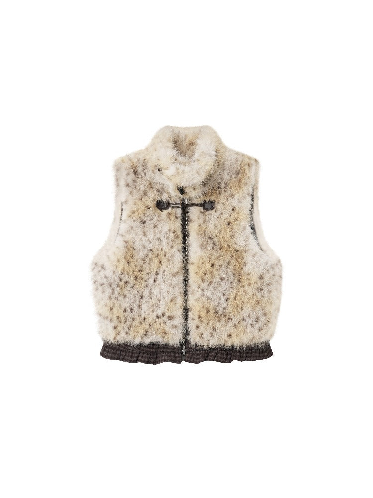Reversible Leopard Trim Faux Fur Vest