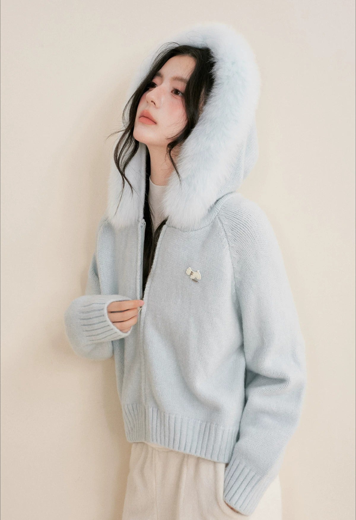 Fur Collar Knit Cardigan