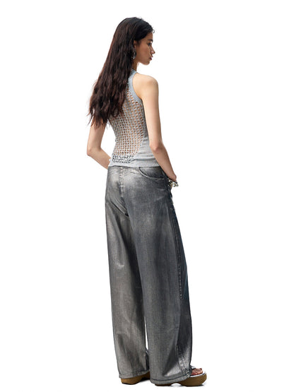 Hollow Out Cable Knit Sleeveless Tank Top