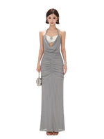 Halter Sequin Mesh Dress