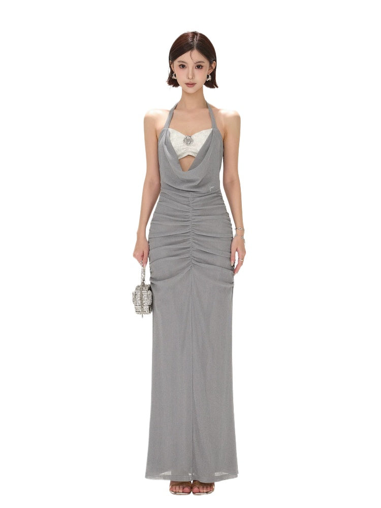 Halter Sequin Mesh Dress