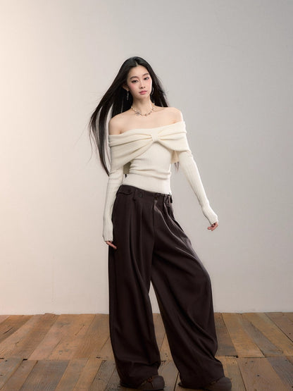 Bowknot Off-Shoulder Knit Top