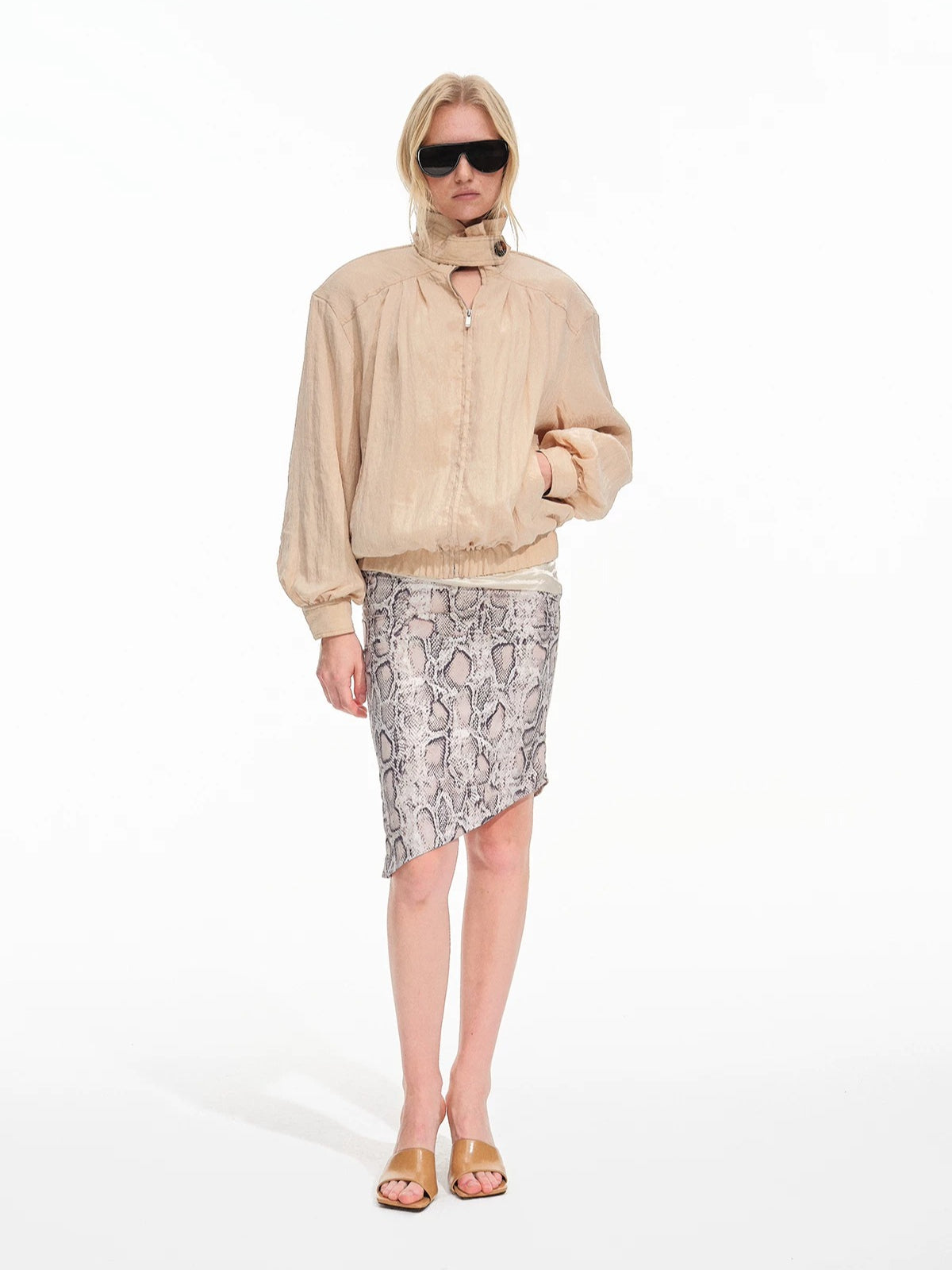 Lyocell Stand Collar Cocoon Jacket