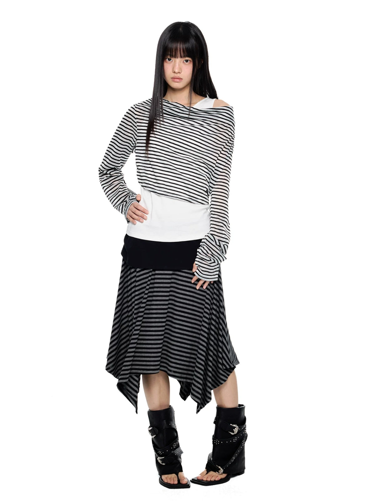 Asymmetric Striped Layering Top