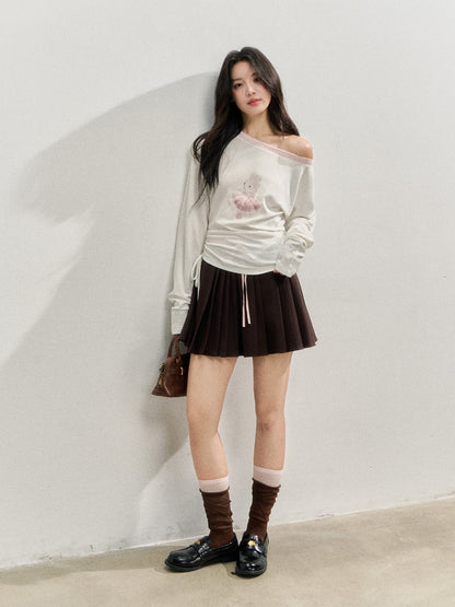 Asymmetric Shoulder 3D Bunny Long-Sleeve T-Shirt