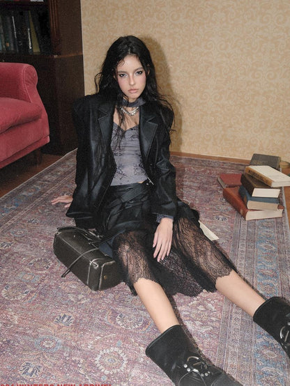 Structured Laced Leather Blazer