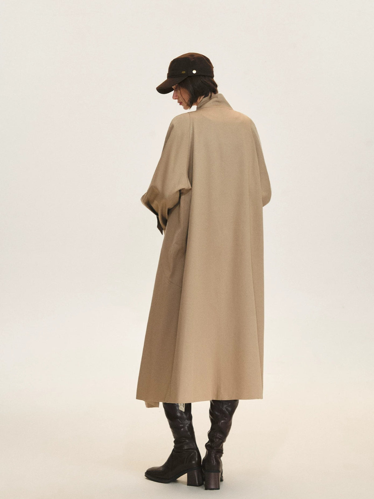 Khaki Waterfall Collar Trench Coat