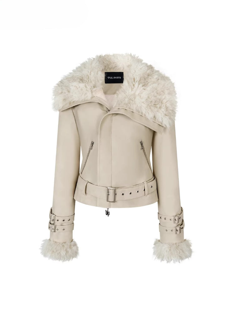 Faux Shearling Fur Collar Short Jacket