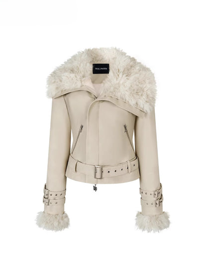 Faux Shearling Fur Collar Short Jacket