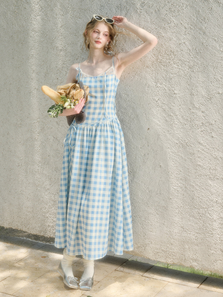 Lace Fake Two-Piece Pleated Patchwork Dress