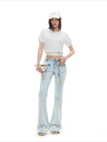 Blue Braided Flare Jeans