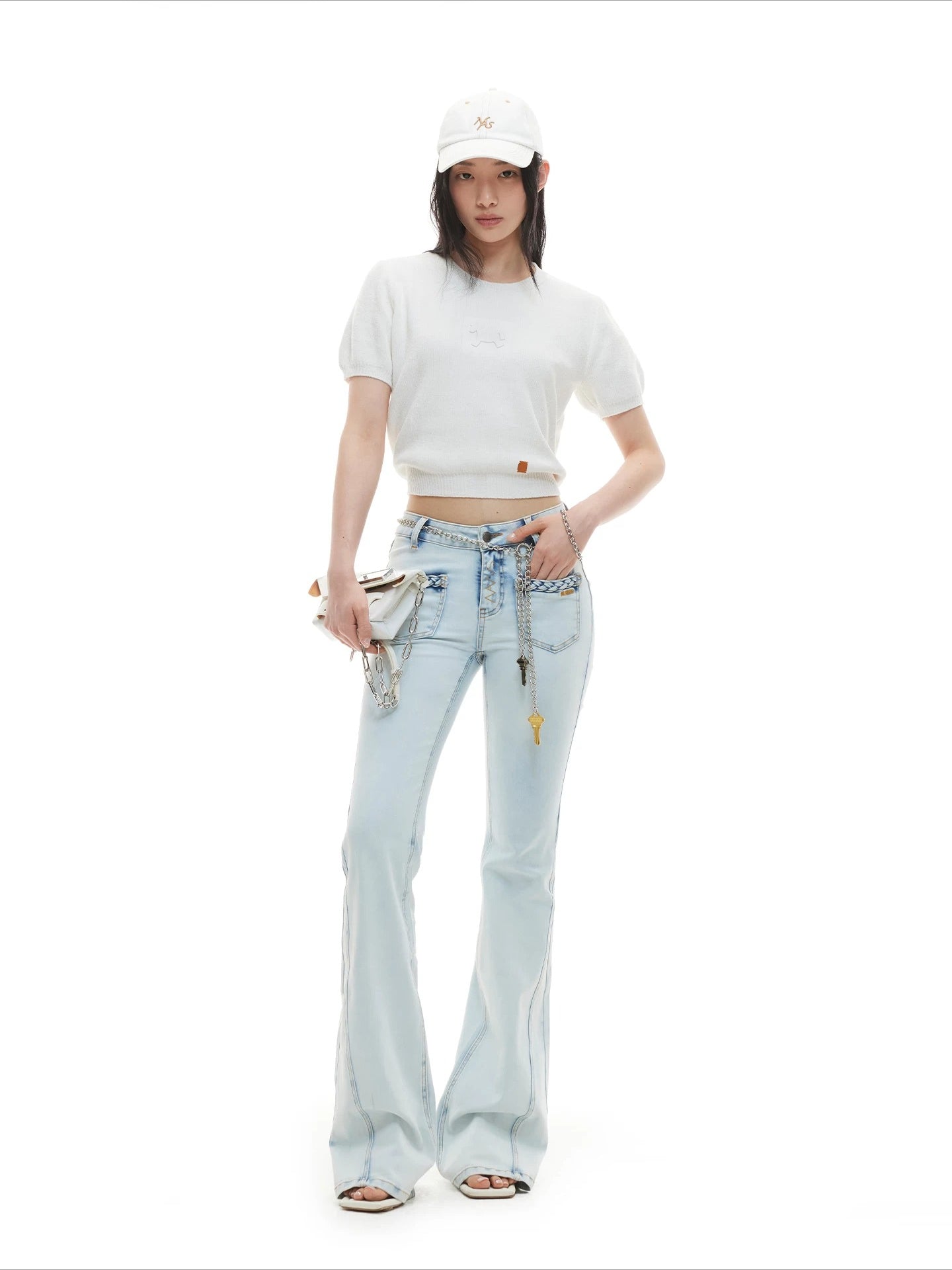 Blue Braided Flare Jeans