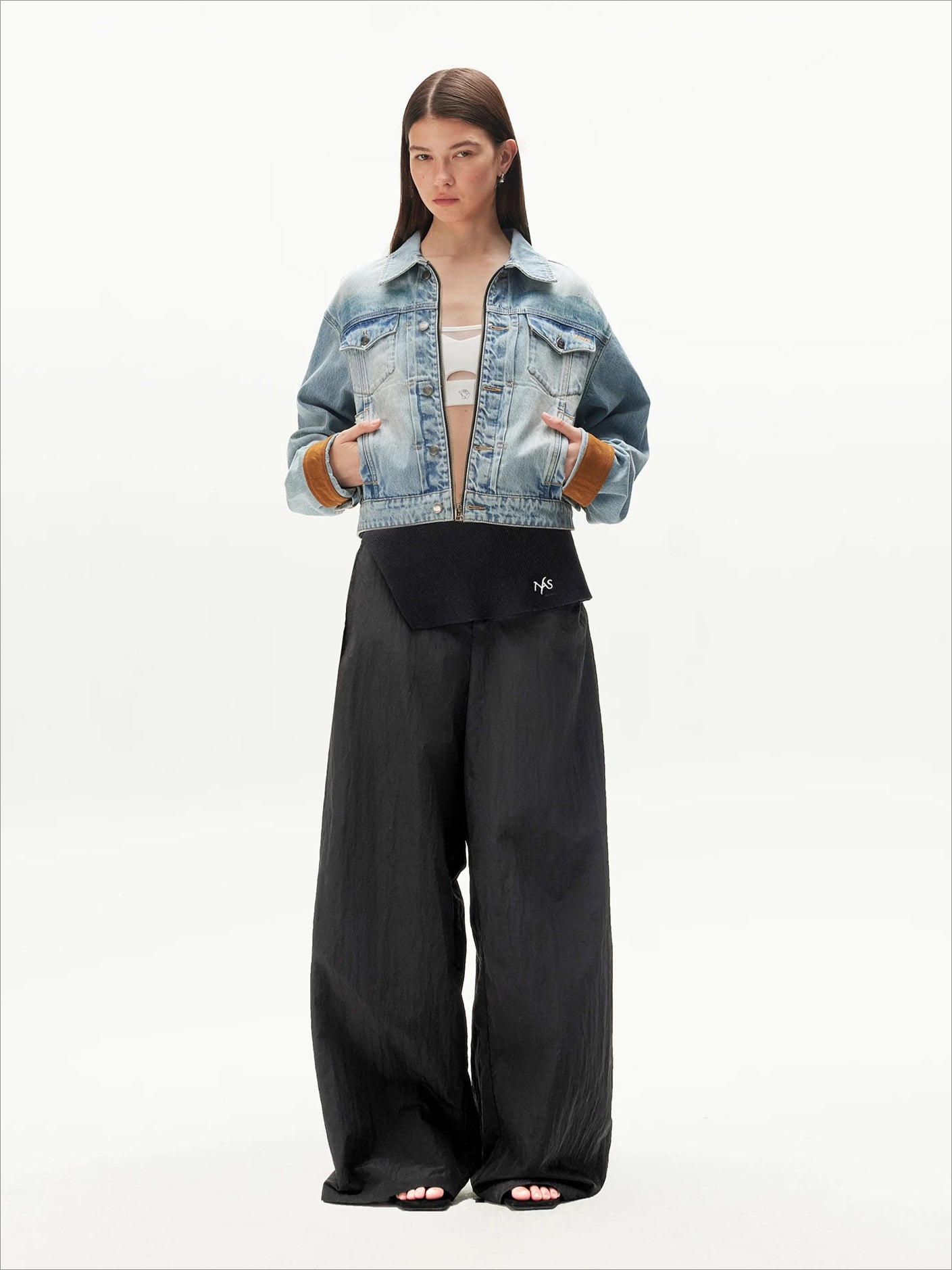 Asymmetric Panel Wide-Leg Knit Pants