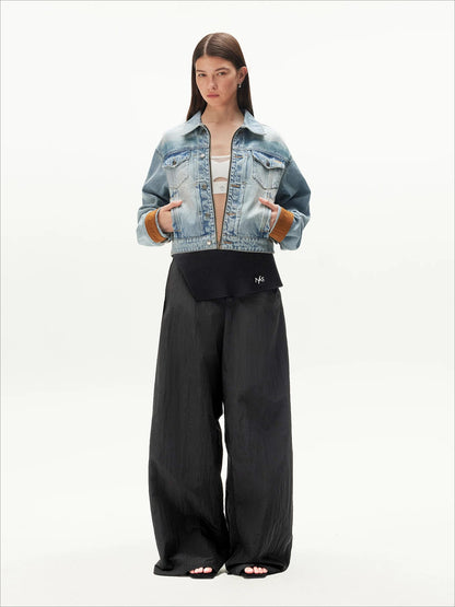 Asymmetric Panel Wide-Leg Knit Pants