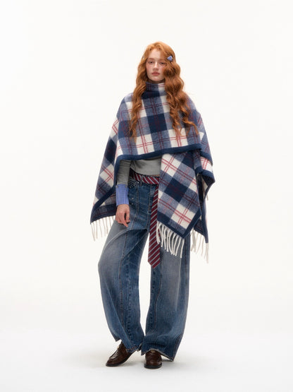 Vintage Plaid Tassel Scarf