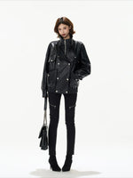 Oversized Double-Breasted PU Leather Jacket