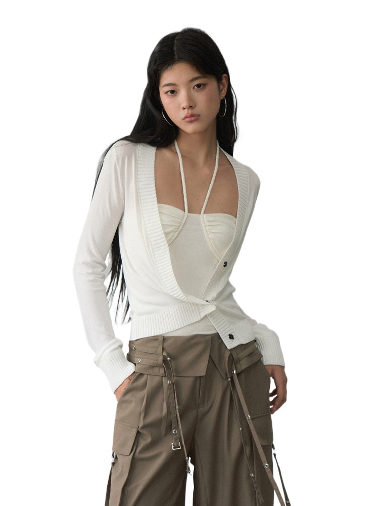 White Single-breasted Knitted Cardigan