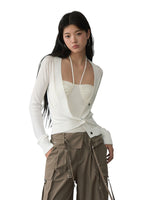 White Single-breasted Knitted Cardigan