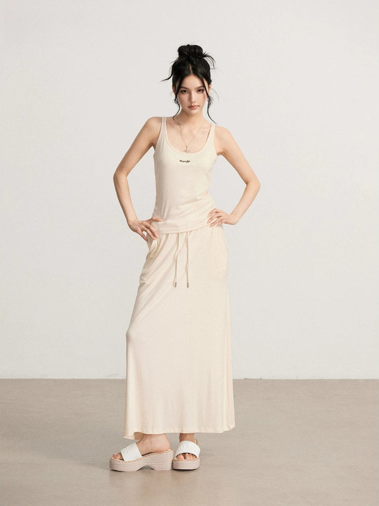 Gray &amp; Beige Modal Tank &amp; Skirt Set