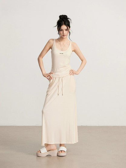 Gray &amp; Beige Modal Tank &amp; Skirt Set