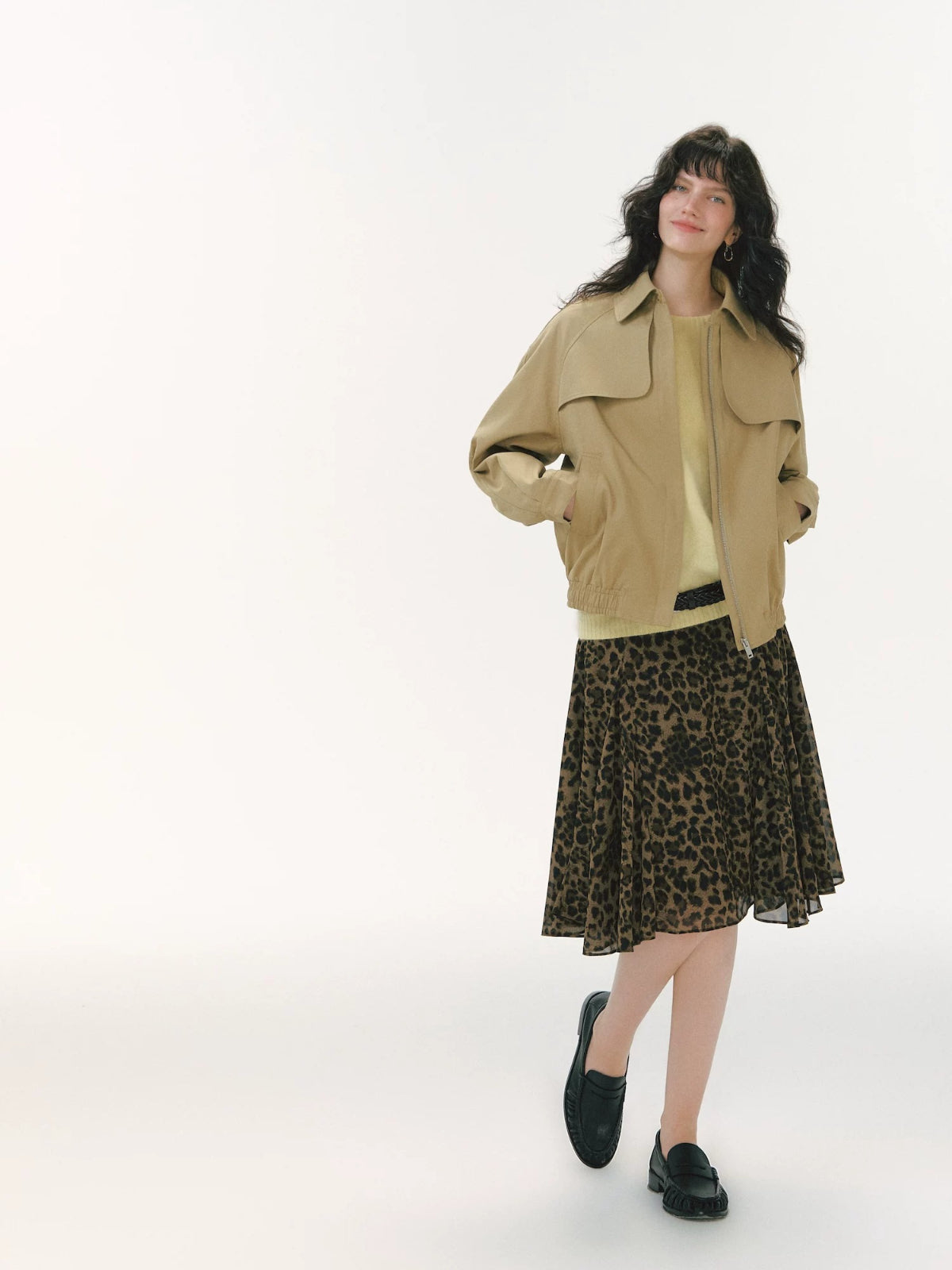 Pleated Collar Cropped Jacket