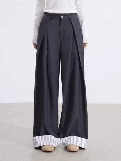 Gray Folded Hem Wide Pants