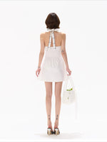 White Silk Plaid Dress