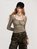 Ruched Tie Long Sleeve Top