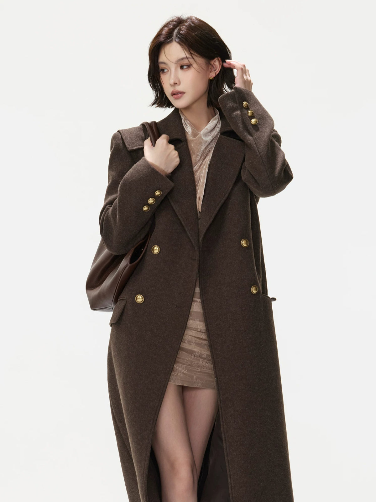 Double-Breasted Lapel Wool Long Coat
