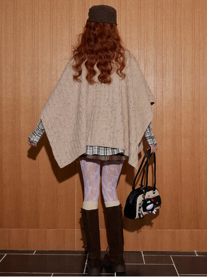 Oatmeal Jacquard Wool Knit Cape