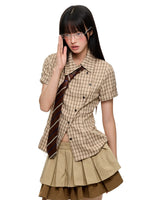 Korean Slim Waist Checkered Shirt