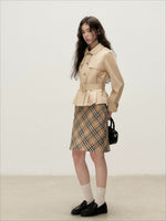Brown Plaid Napoleon Midi Skirt