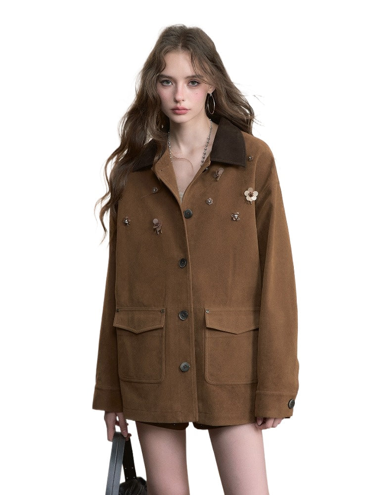 Brown Embellished Pocket Jacket