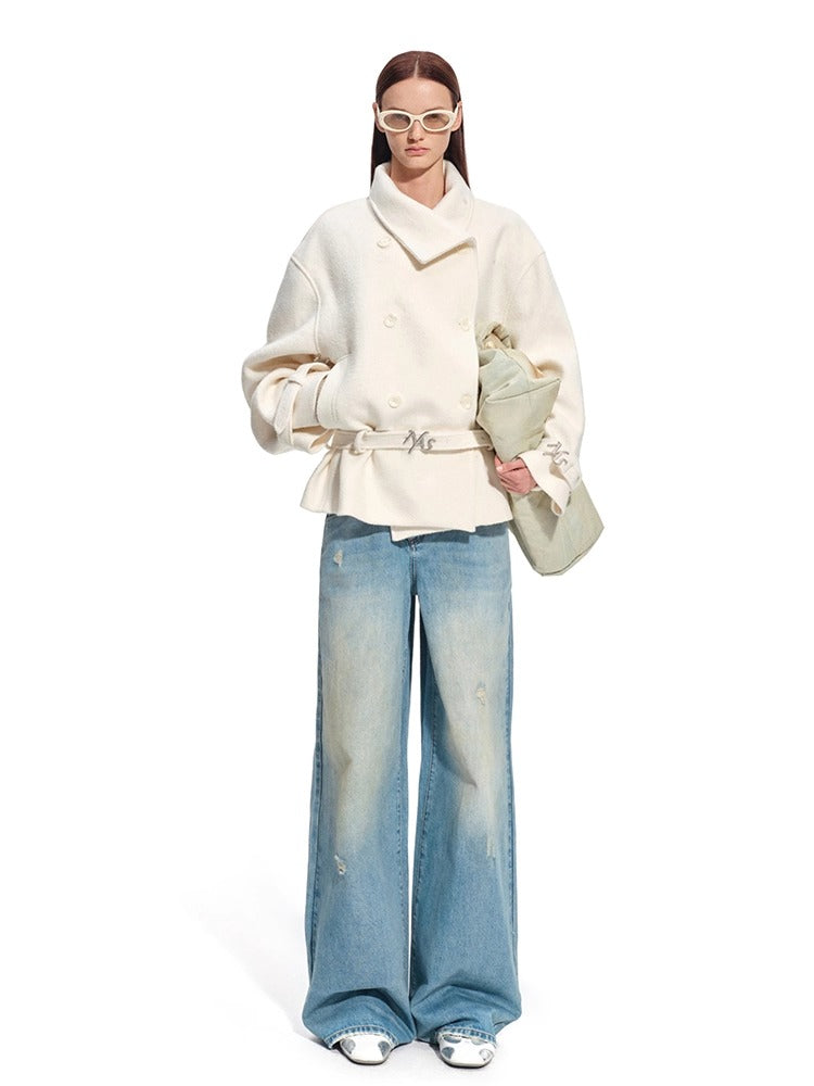 &quot;Djembe Series&quot; 90% Wool Bouclé Layered-Collar Wool Jacket