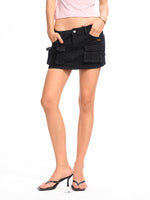 Asymmetrical Low - Rise Straight - Cut Denim Mini Skirt