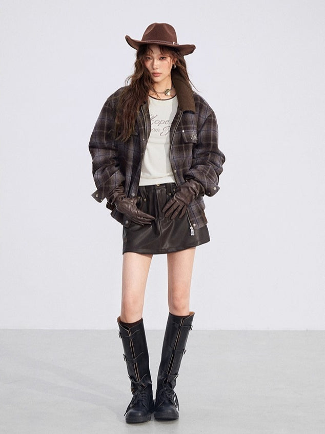 Wool Blend Check Padded Jacket