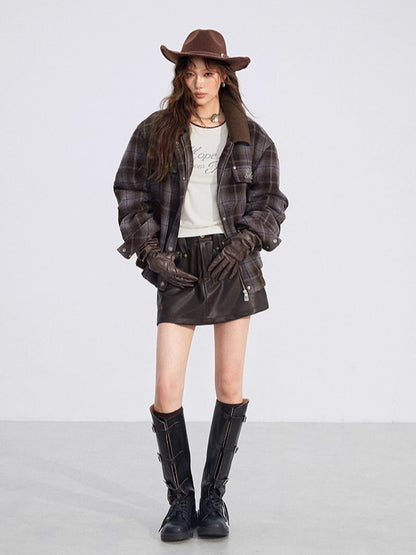 Wool Blend Check Padded Jacket