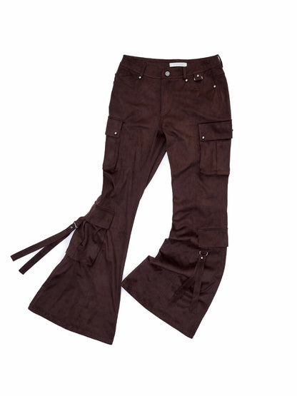 Suede Studded Cargo Flare Pants