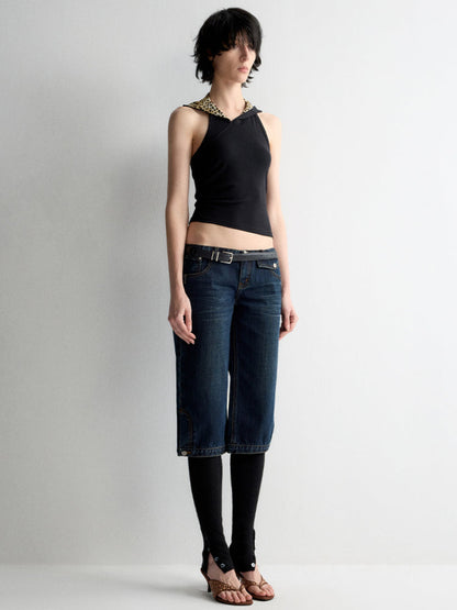 Ultra-Low Waist Straight-Leg Bermuda Jeans